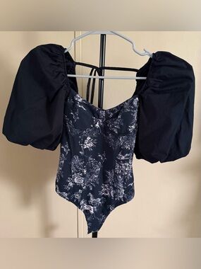 Free People Prairie Rose Puff-Sleeve Bodysuit Size XS